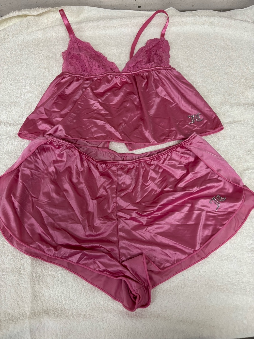 Juicy Couture Satin Lace Cami & Shorts Set - Hot Pink